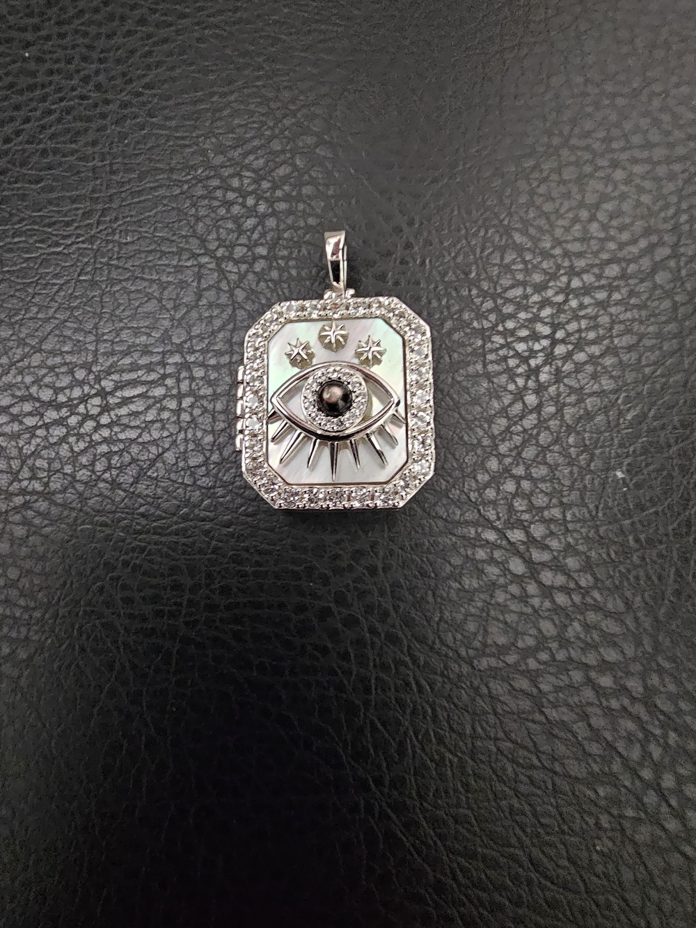 Awe Inspired Evil Eye Locket Necklace Silver MOP Retired Rare w/ Box